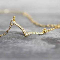 14K Gold Over Cubic Zirconia Wishbone Necklace