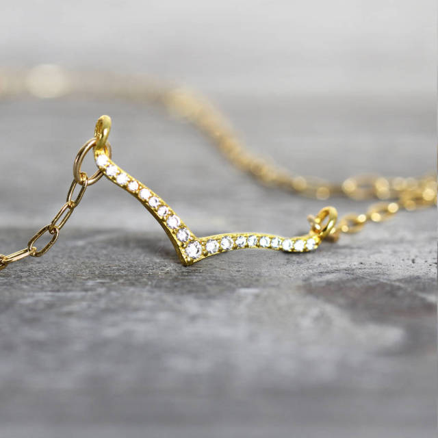 14K Gold Over Cubic Zirconia Wishbone Necklace