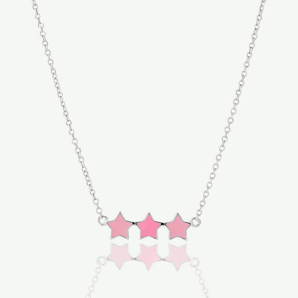 Sterling Silver Trio Dream Pink Star Necklace