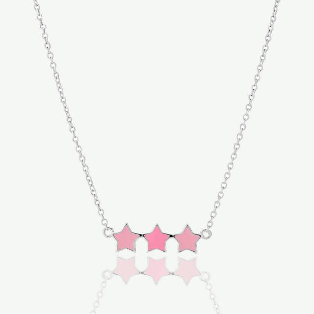 Sterling Silver Trio Dream Pink Star Necklace