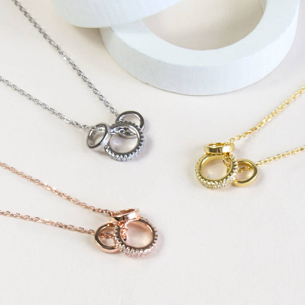 Fashion Sterling Silver Pave Set CZ Rings Necklace