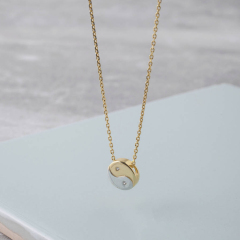 925 Sterling Silver Two Tone Plated CZ Yin and Yang Necklace