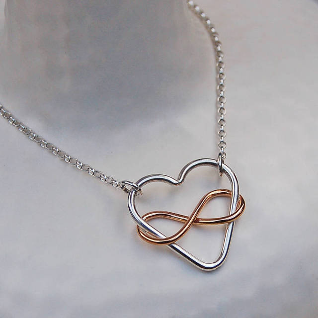 Two Tone Plated Sterling Silver Infinity Love Silver and Gold Heart Necklace
