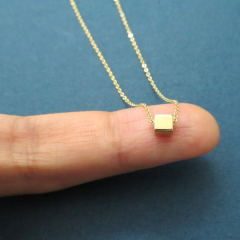 Customized Jewelry Sterling Silver Tiny Cube Necklace