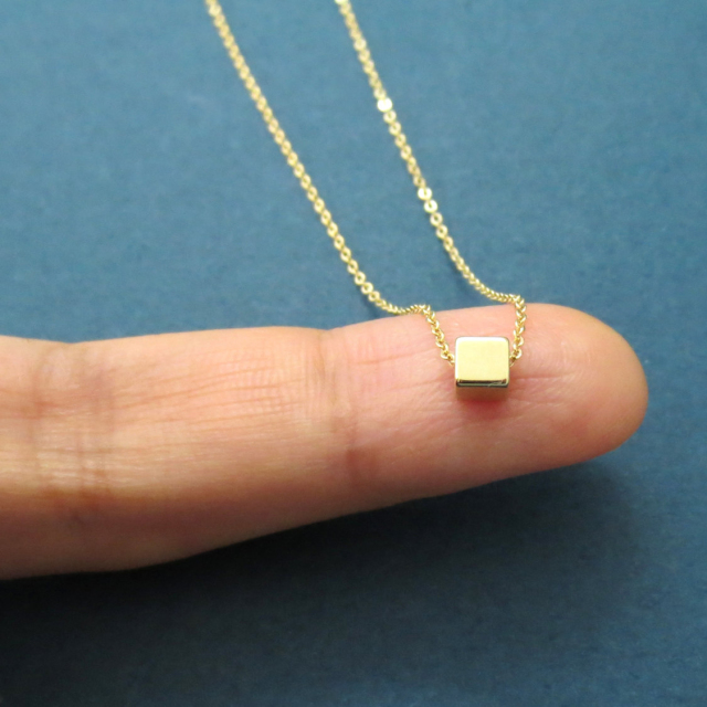 Customized Jewelry Sterling Silver Tiny Cube Necklace