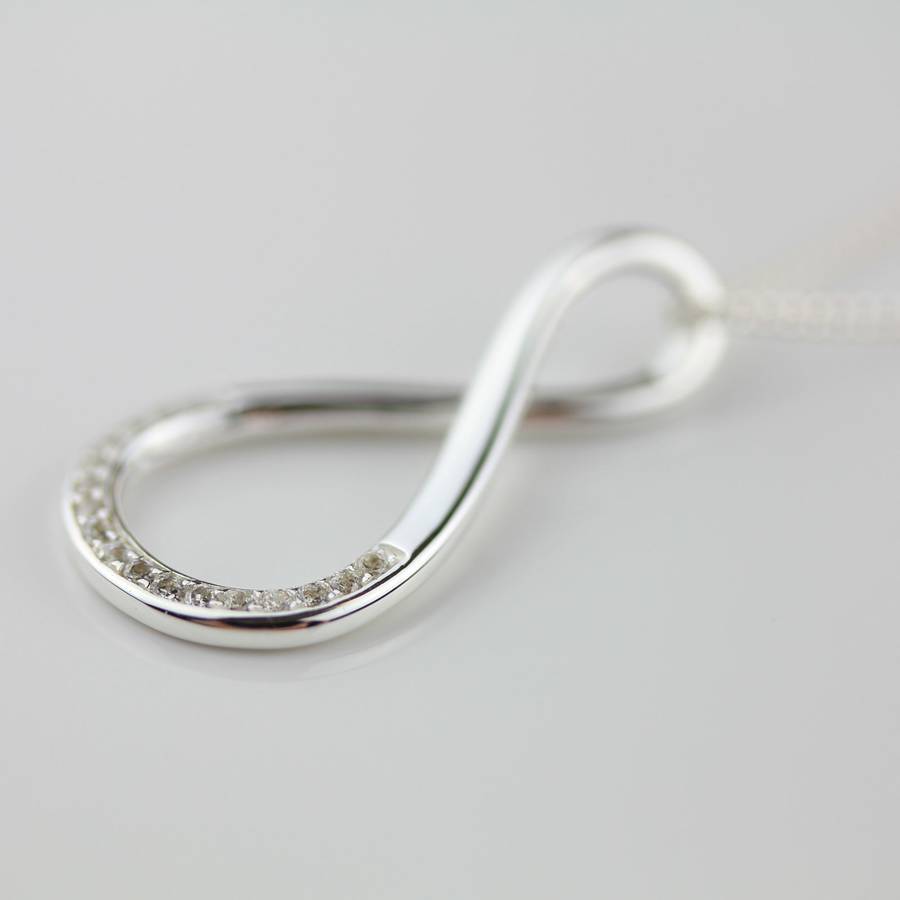 Solid Silver Cubic Zirconia Infinity Necklace with Sparkle