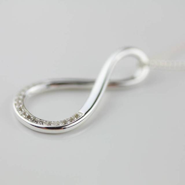Solid Silver Cubic Zirconia Infinity Necklace with Sparkle