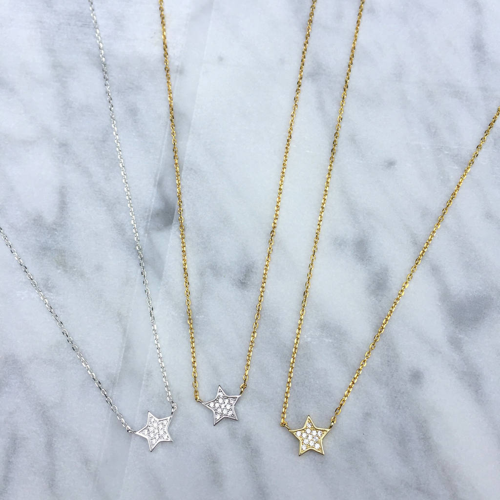 Sterling Silver Pave Set CZ Mini Star Necklace