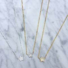 Sterling Silver Pave Set CZ Mini Star Necklace