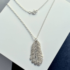 Sterling Silver Plain Jewelry Feather Necklace for Women