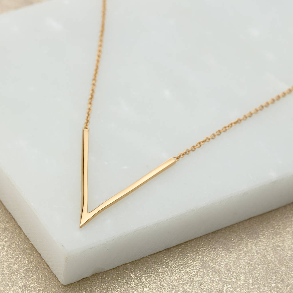 Women Jewelry Sterling Silver V Shaped Chevron Necklace