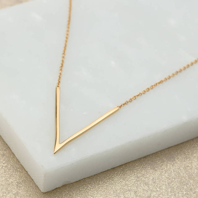 Women Jewelry Sterling Silver V Shaped Chevron Necklace