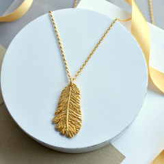 Sterling Silver Plain Jewelry Feather Necklace for Women