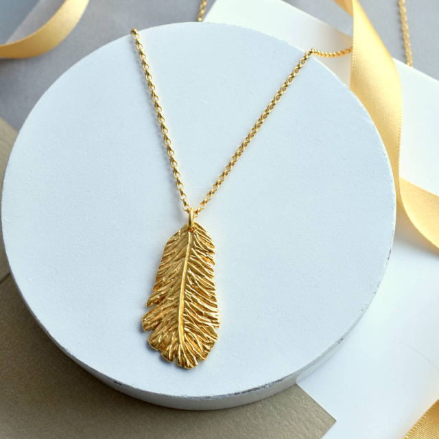 Sterling Silver Plain Jewelry Feather Necklace for Women