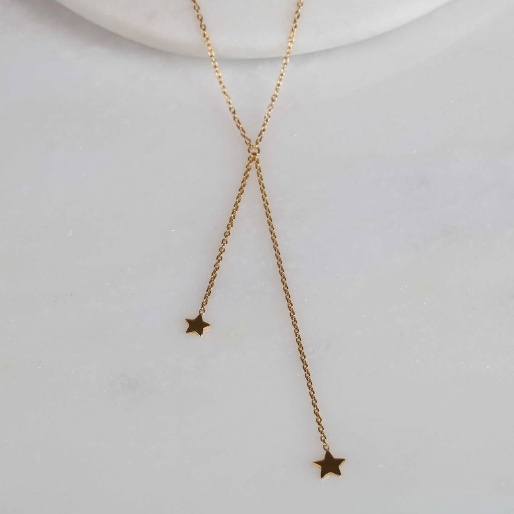 Sterling Silver Double Drop Falling Stars Necklace