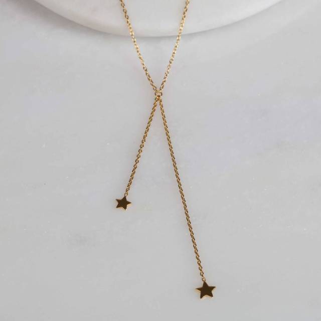 Sterling Silver Double Drop Falling Stars Necklace