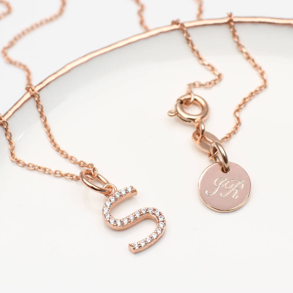 Rose Gold and Cubic Zirconia Initial Necklace in 925 Silver