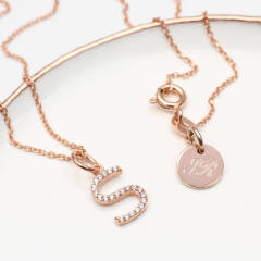 Rose Gold and Cubic Zirconia Initial Necklace in 925 Silver