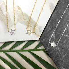 Sterling Silver Pave Set CZ Mini Star Necklace