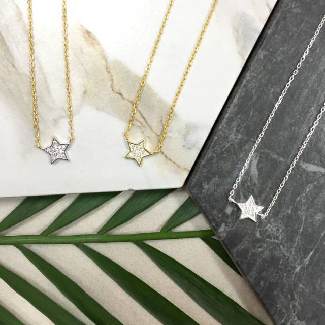 Sterling Silver Pave Set CZ Mini Star Necklace