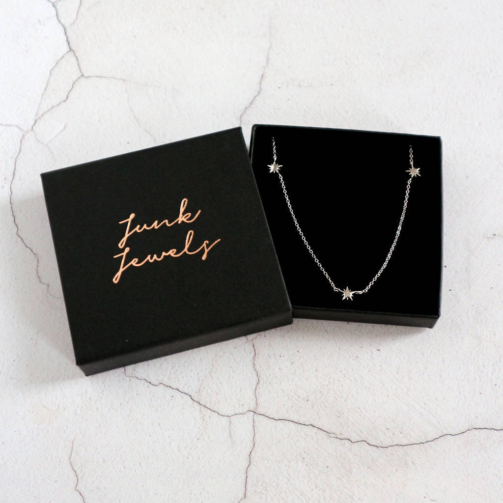 925 Sterling Silver Triple Mini Star Choker Necklace
