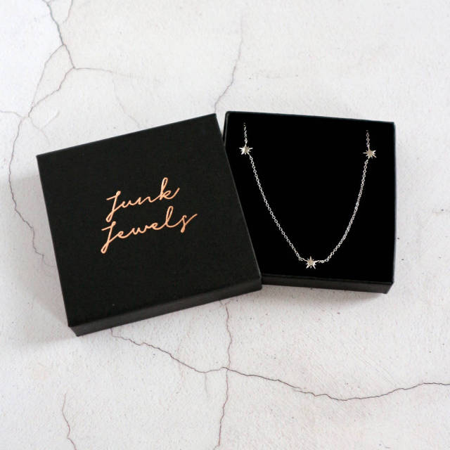 925 Sterling Silver Triple Mini Star Choker Necklace