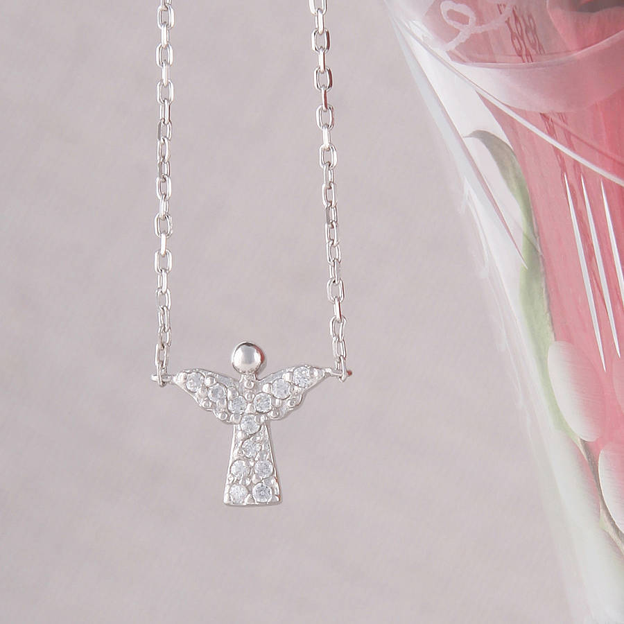 Sterling Silver Cubic Zirconia Pave Angel Necklace