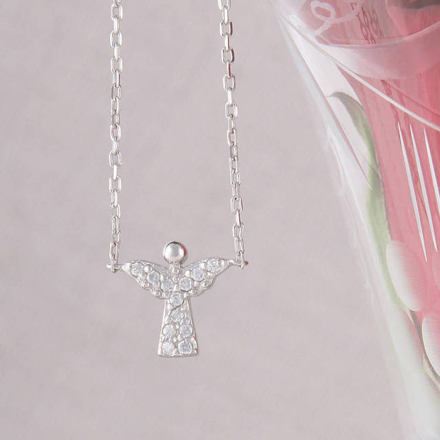 Sterling Silver Cubic Zirconia Pave Angel Necklace