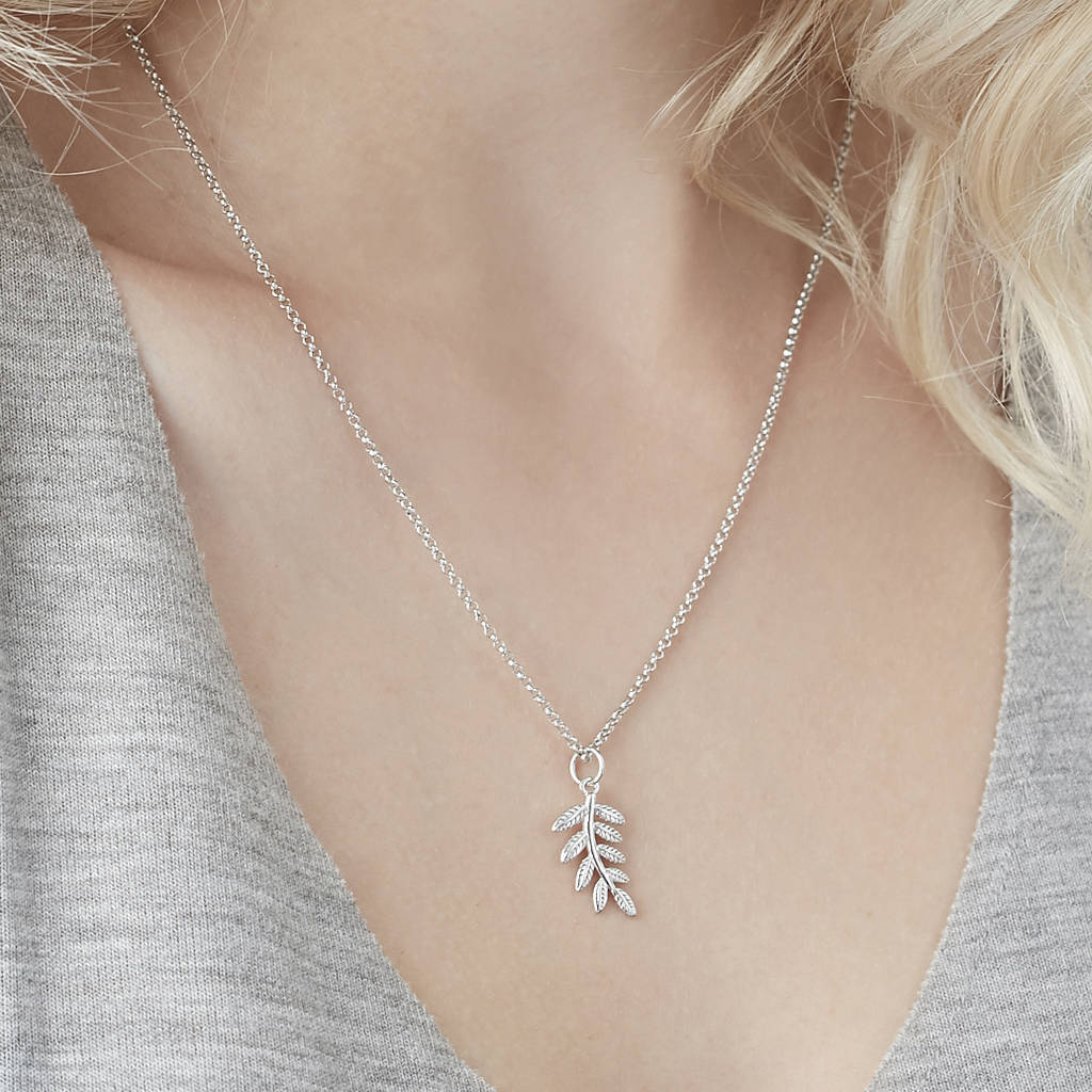 Sterling Silver Fern Leaf Pendant for Good Health in Silver, Gold, Rose