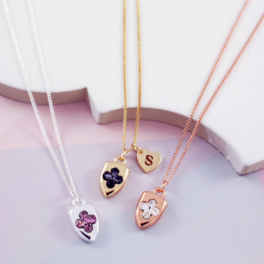 Dainty Design Sterling Silver Crystal Mini Shield Necklace