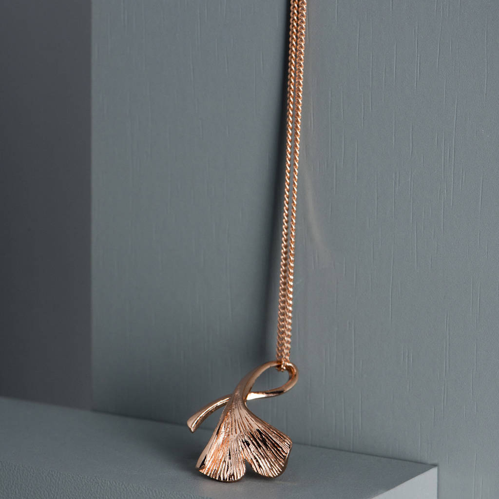 Sterling Silver Rose Gold Ginkgo Leaf Necklace Landou Jewelry