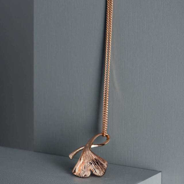 Sterling Silver Rose Gold Ginkgo Leaf Necklace Landou Jewelry