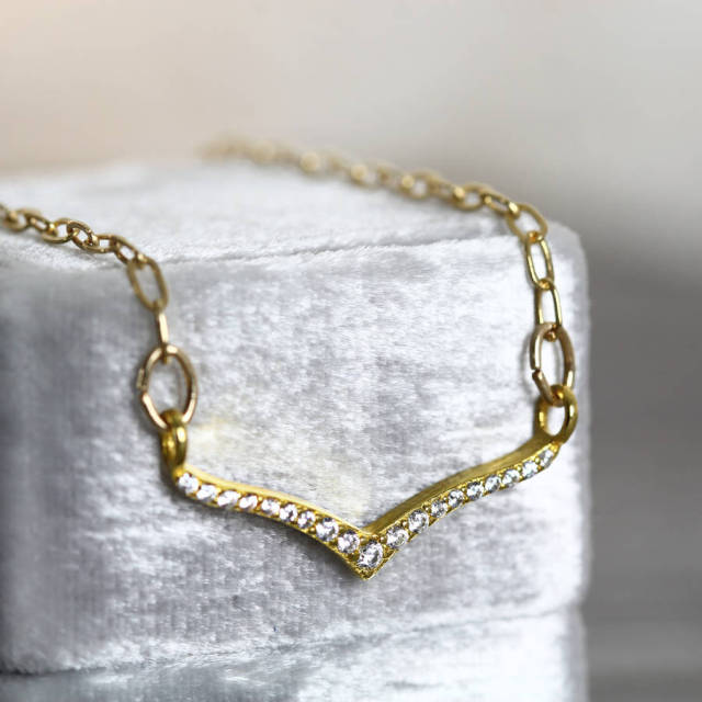 14K Gold Over Cubic Zirconia Wishbone Necklace
