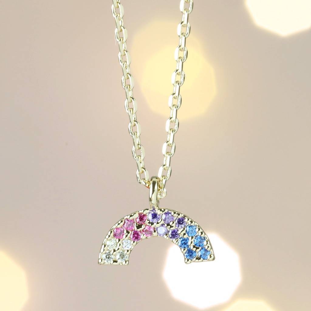 Sterling Silver Pave Set Crystal Rainbow Charm Necklace