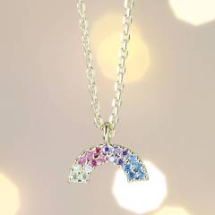 Sterling Silver Pave Set Crystal Rainbow Charm Necklace
