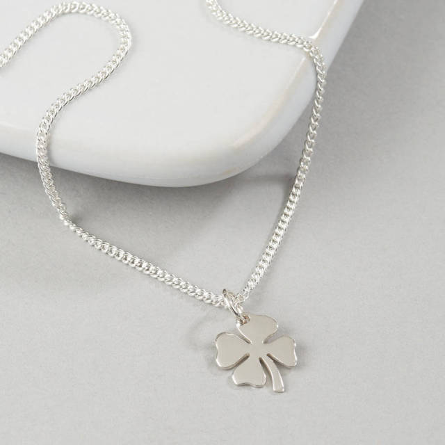 Sterling Silver Plain Four Leaf Clover Necklace