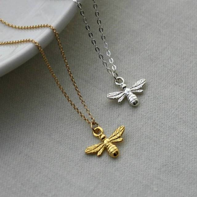Fashion Sterling Silver Bumble Bee Necklace in Silver, Gold