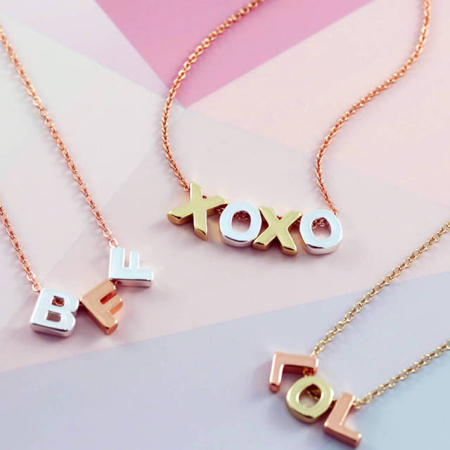 Sterling Silver Mixed Metal Mini Letter Necklace
