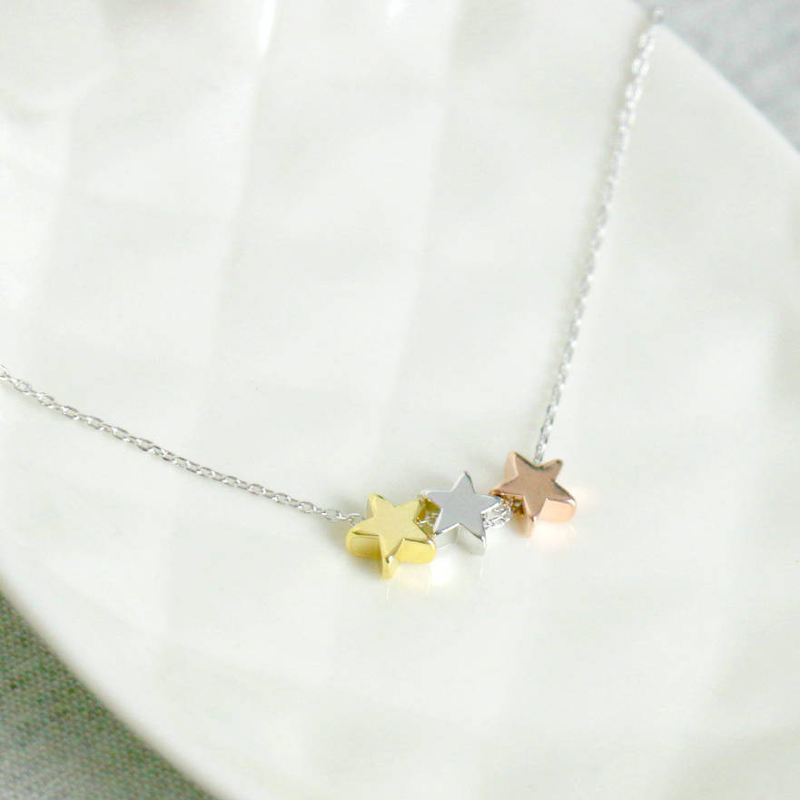 Trio Plated Sterling Silver Trio Star in Gold, Rose and Silver