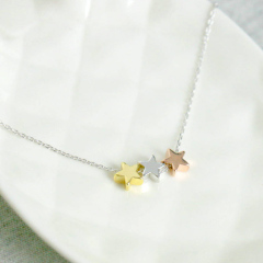 Trio Plated Sterling Silver Trio Star in Gold, Rose and Silver