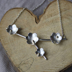 Handmade Sterling Silver Buttercup Flower Branch Necklace