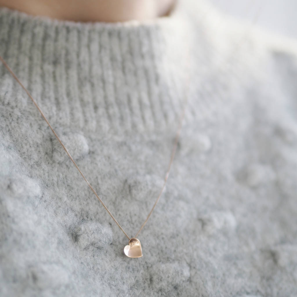 Handmade Solid Gold Mini Concave Heart Necklace
