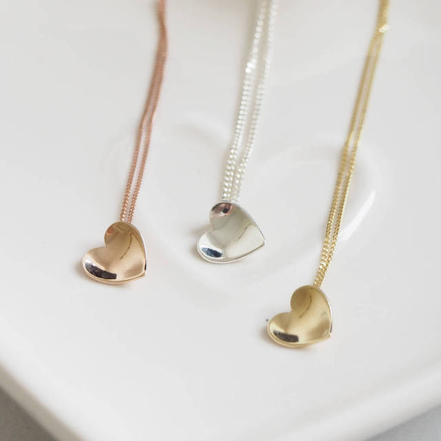 Handmade Solid Gold Mini Concave Heart Necklace