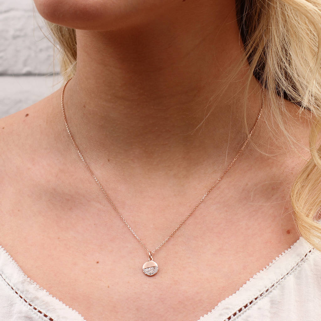 Sterling Silver Rose Gold Pave Set CZ Disc Earrings