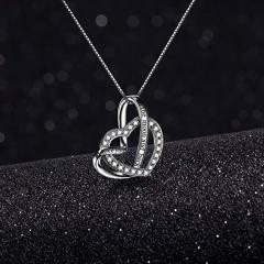 Sterling Silver I Love You to the Moon and Back Heart Cubic Zirconia Necklace for Women