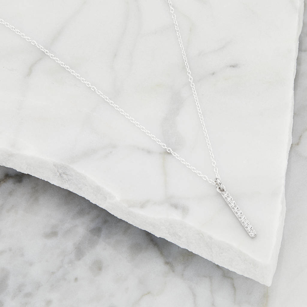 Sterling Silver or Gold Cubic Zirconia Drop Bar Necklace