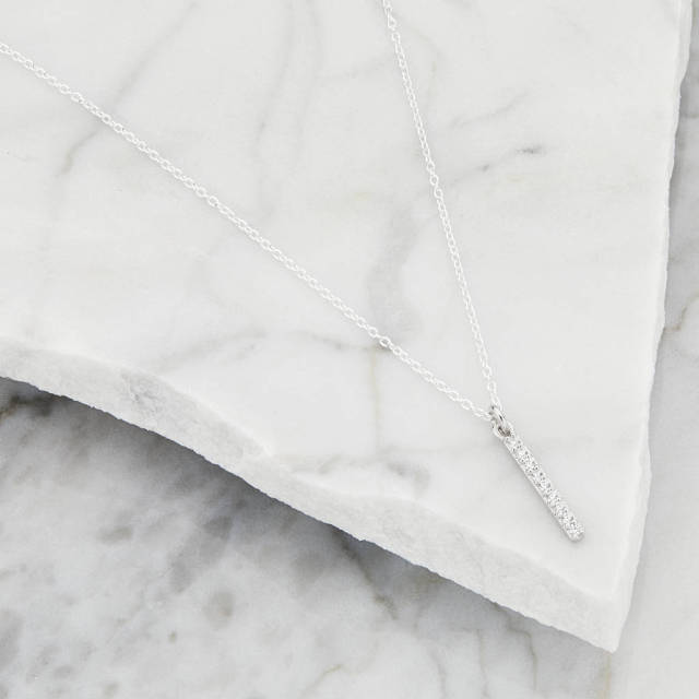 Sterling Silver or Gold Cubic Zirconia Drop Bar Necklace