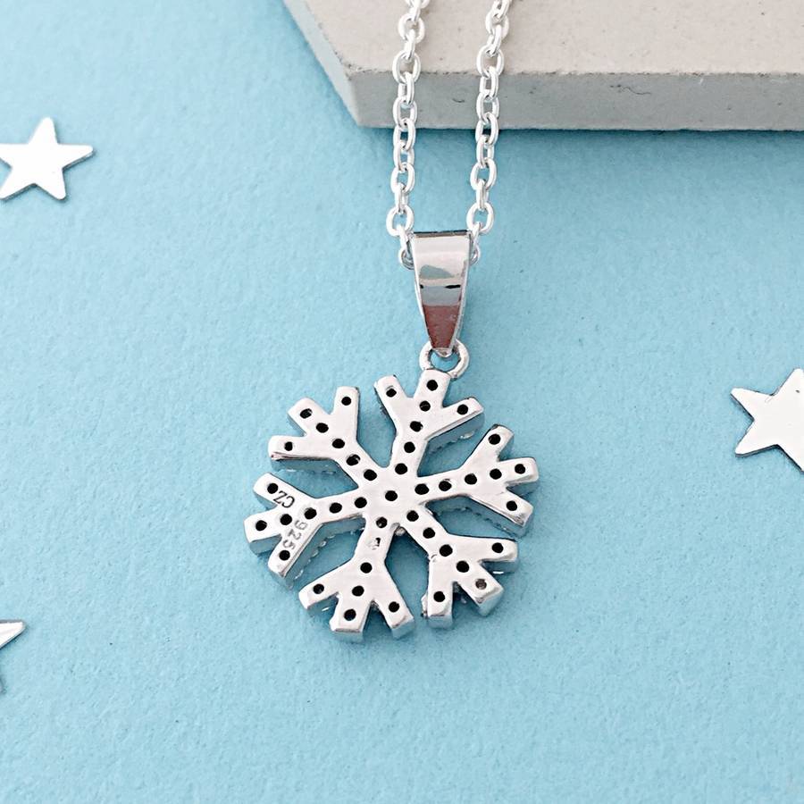 Fine Jewelry Sterling Silver Micropave Cubic Zirconia Snowflake Necklace