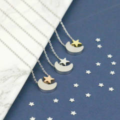 Sterling Silver Two Tone Moon and Star Necklace