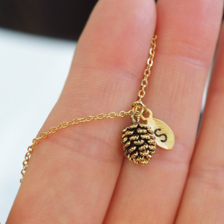 Sterling Silver Pin Cone Necklace in 14K Yellow Gold